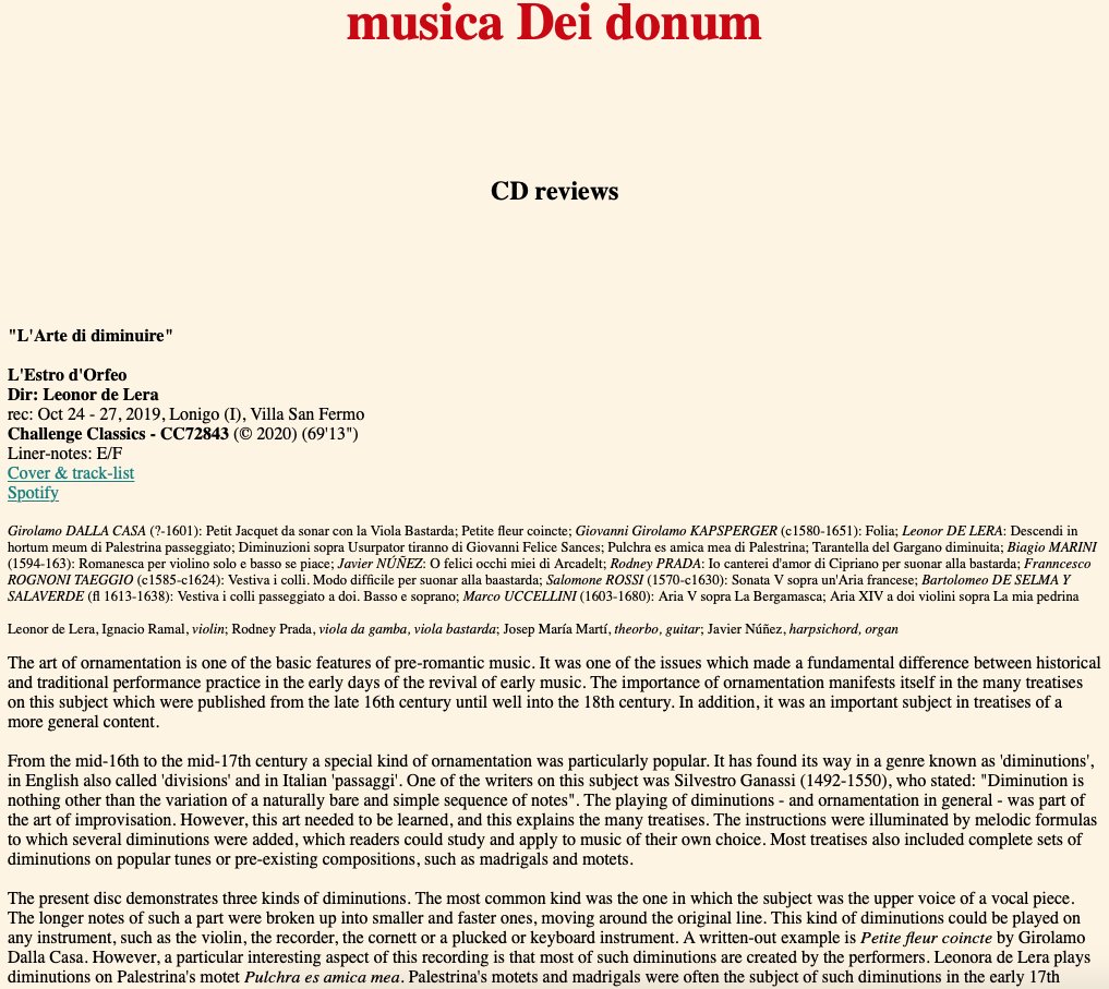 One more review of our latest CD 'L'Arte di diminuire'! 🖋💿🎶
Thank you Johan van Veen from musica Dei donum 😊

#lestrodorfeo #earlymusic #baroquemusic #earlymusicensemble #musicreview #musicaantigua #musiqueancienne #newcd #seicentoitaliano #diminuzioni