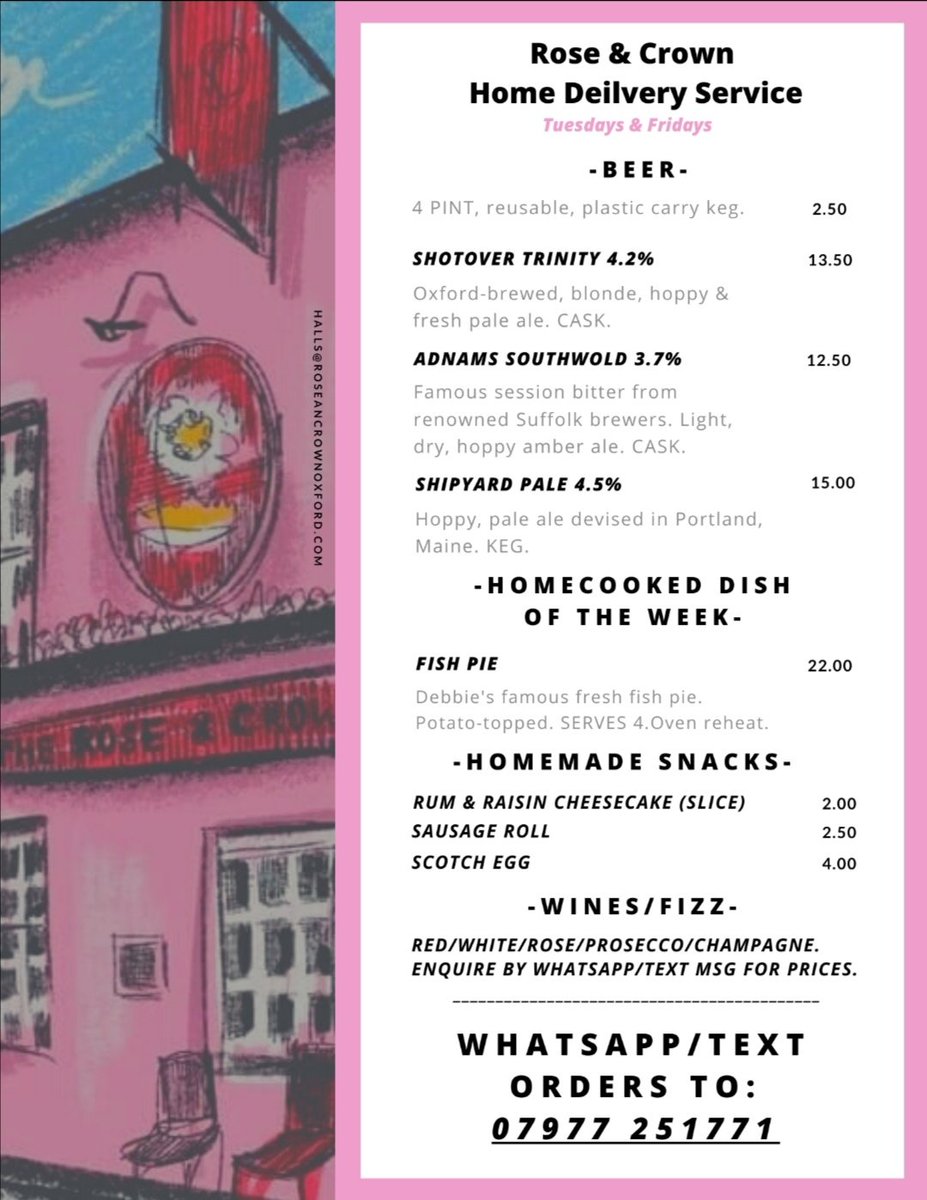 Last call for delivery tomorrow. Thanks to all that have ordered already, much appreciated 🙏
#homedelivery #beer #food #oxford #pub <a href="/CAMRA_Official/">CAMRA</a>