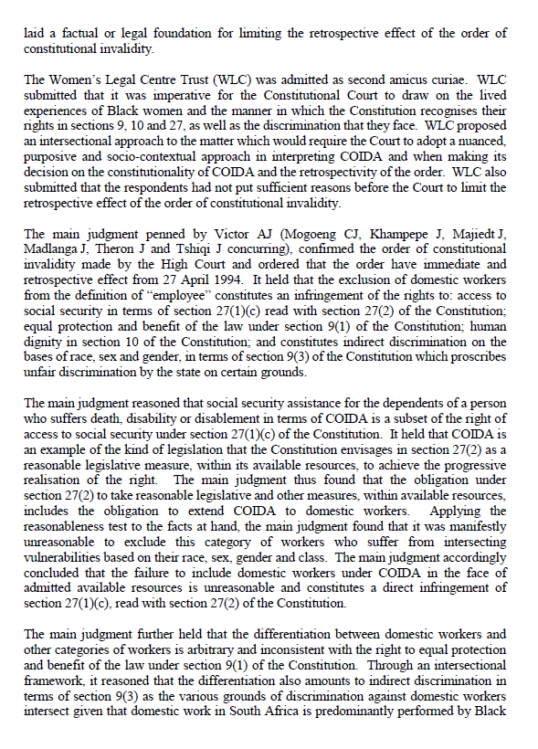 ConCourtSA's tweet photo. Judgment today: Section 1(xix)(v) of COIDA is unconstitutional insofar as it excludes domestic workers employed in private households from the definition of “employee”. (Sylvia Mahlangu v Minister of Labour) https://t.co/SNLiW2XXOQ