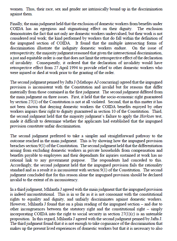ConCourtSA's tweet photo. Judgment today: Section 1(xix)(v) of COIDA is unconstitutional insofar as it excludes domestic workers employed in private households from the definition of “employee”. (Sylvia Mahlangu v Minister of Labour) https://t.co/SNLiW2XXOQ