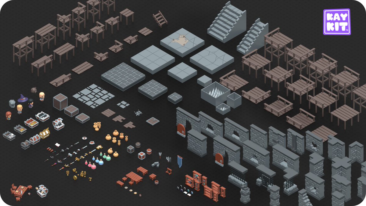 KayLousberg's tweet photo. The Dungeon Pack is now available for free (CC0 License):
https://t.co/ecUy0EFcBm
⚔️🛡️🏹🧙

It features over 200 assets and has everything you need to make a sweet dungeon-liking rogue-crawler. It includes 4 characters, 24 weapons and much more!

#gamedev #indiedev #gameassets https://t.co/527UNnCv7j
