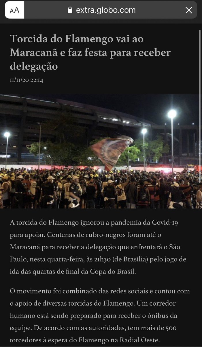 fernandolopo's tweet photo. Como são as manchetes do @geglobo sobre manifestações de torcida com aglomeração? Depende da torcida... https://t.co/bXCdYKrWWK