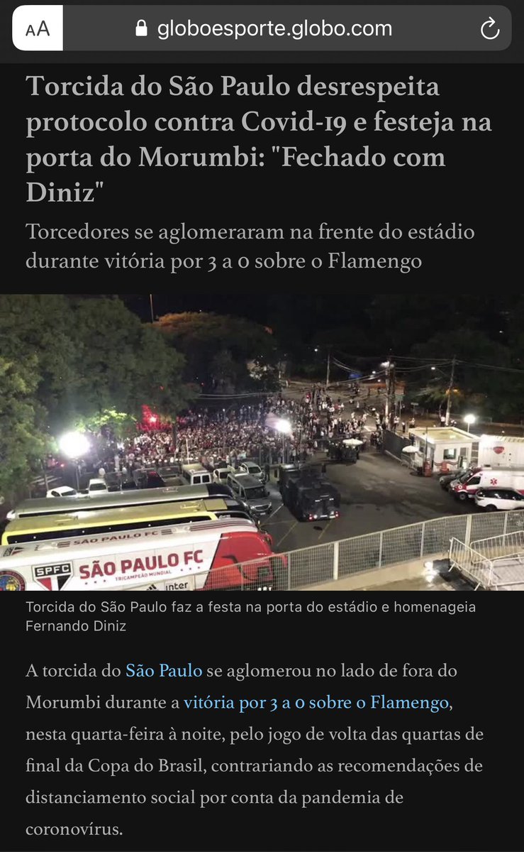 fernandolopo's tweet photo. Como são as manchetes do @geglobo sobre manifestações de torcida com aglomeração? Depende da torcida... https://t.co/bXCdYKrWWK