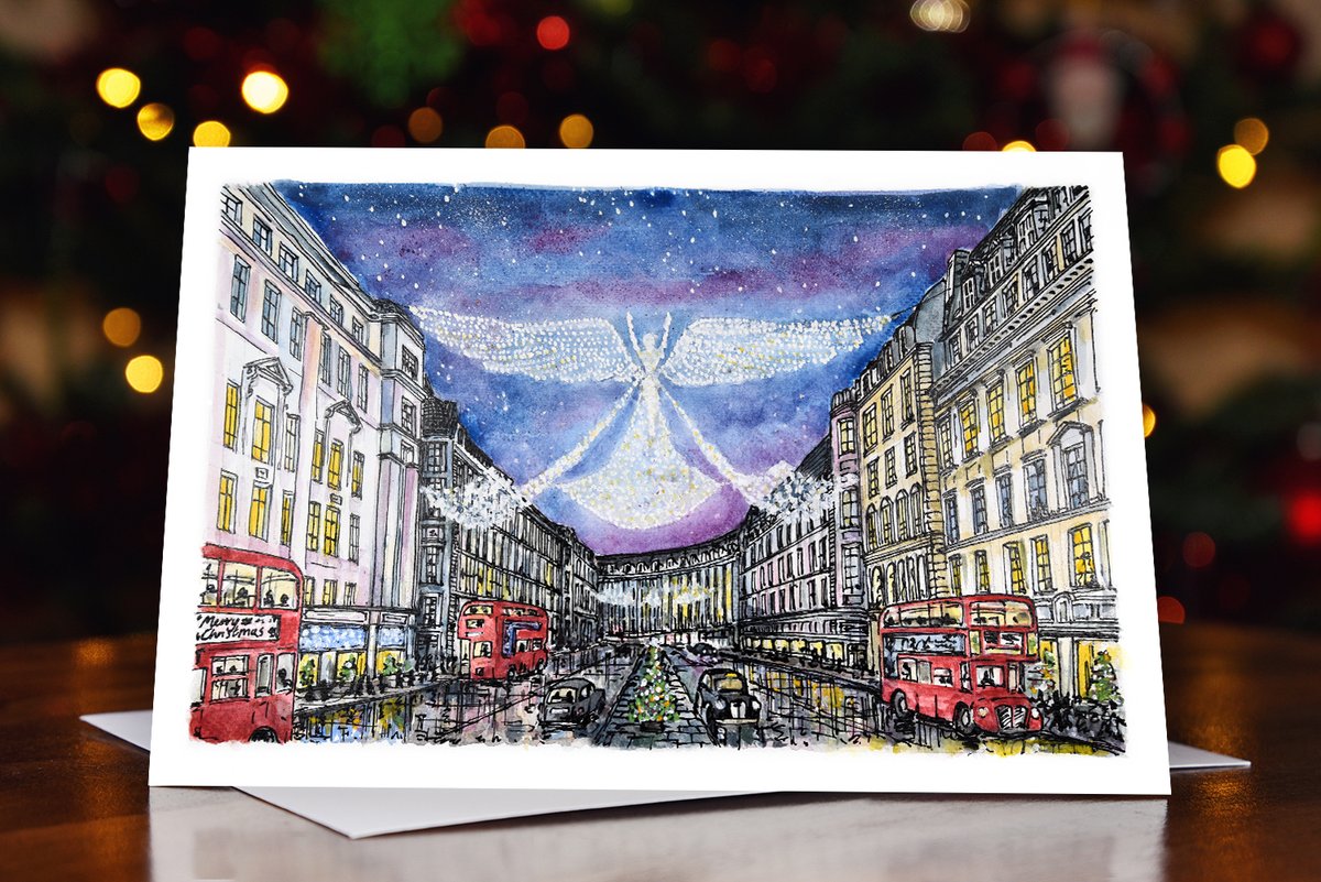 #CHRISTMASCARD design now available on #etsy

The scene is set at twilight in Regent Street #London, during a cold yet bustling festive day in the West End.

Printed on textured 280gsm card, accurately replicating the original #watercolour

etsy.com/uk/listing/905…

#art #painting