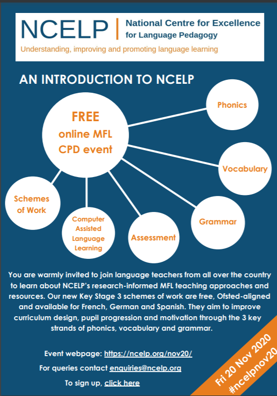 natalie_eloise's tweet photo. Got questions about #NCELP approaches to #mfl #teaching or keen to find our more? Last chance to register for the NCELP conference TOMORROW
https://t.co/aiC07VPiTN
Includes a demo of the #MultiLingProfiler!
If you can't make it, I'll be tweeting highlights using #ncelpnov20 https://t.co/ZWQlen57Fc
