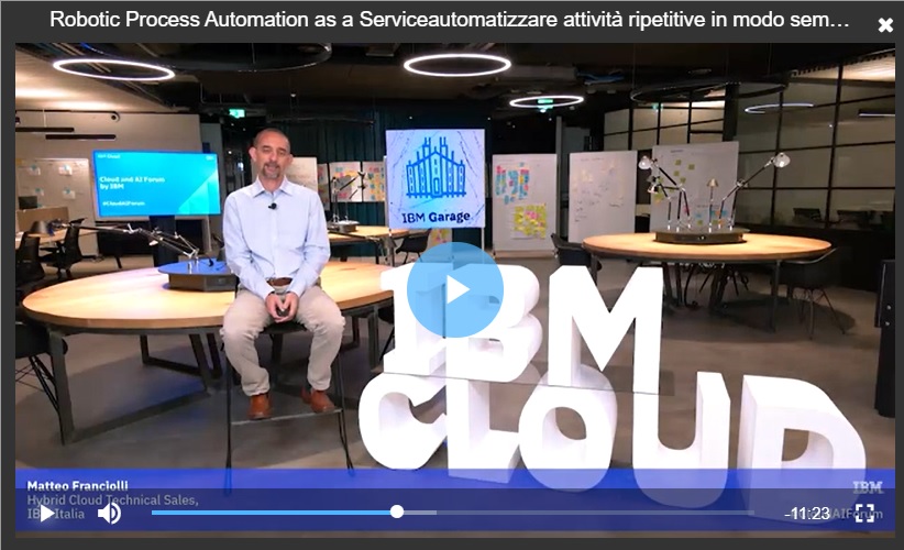 ZeroUnoWeb's tweet photo. #MatteoFranciolli dall’#IBMGarage ci presenta quali sono le principali caratteristiche della soluzione @IBMItalia di Robotic Process Automation.
#CloudAIForum #IBMCloud https://t.co/8jO9HL6QCy