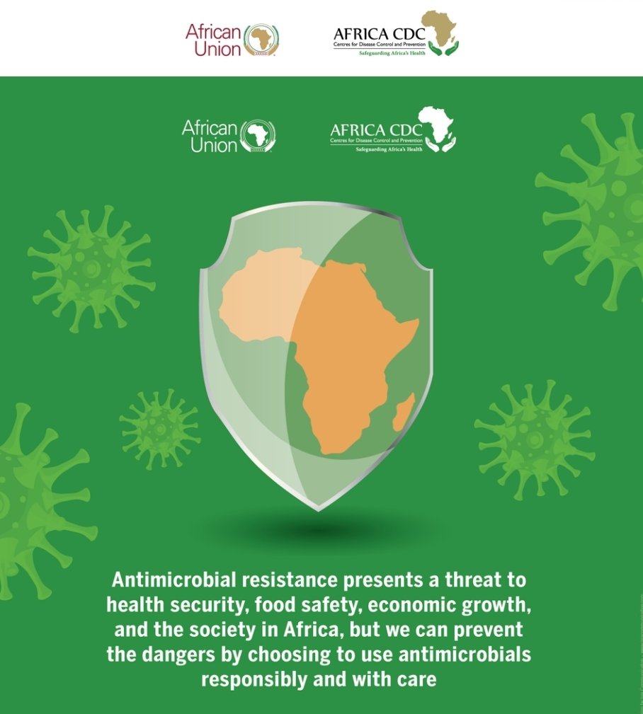 AfricaCDC's tweet photo. #DidYouKnowthat Antimicrobial Resistance (AMR) is an urgent threat to health security, food safety and economic growth in Africa. AMR occurs when microbes become resistant to antimicrobials, making diseases more difficult or impossible to treat. 
#AfricaWAAW #StopsuperbugsAfrica https://t.co/W3SX0SCxCw