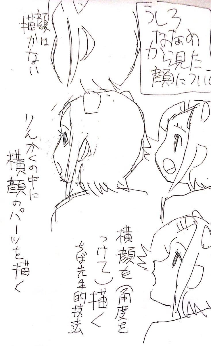 後ろ斜めから見た顔についてrkgk
漫画のうそ的な技法?のこと 