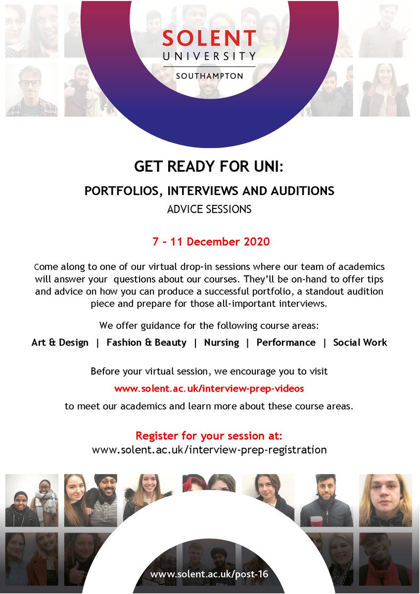 ProPlusChiBrins's tweet photo. GET READY FOR UNI: Portfolios, Interviews and Auditions Advice Session with @solentuni  - 7-11 December 2020
👉https://t.co/iJ9dgANBIS https://t.co/1XfLYhcT7p