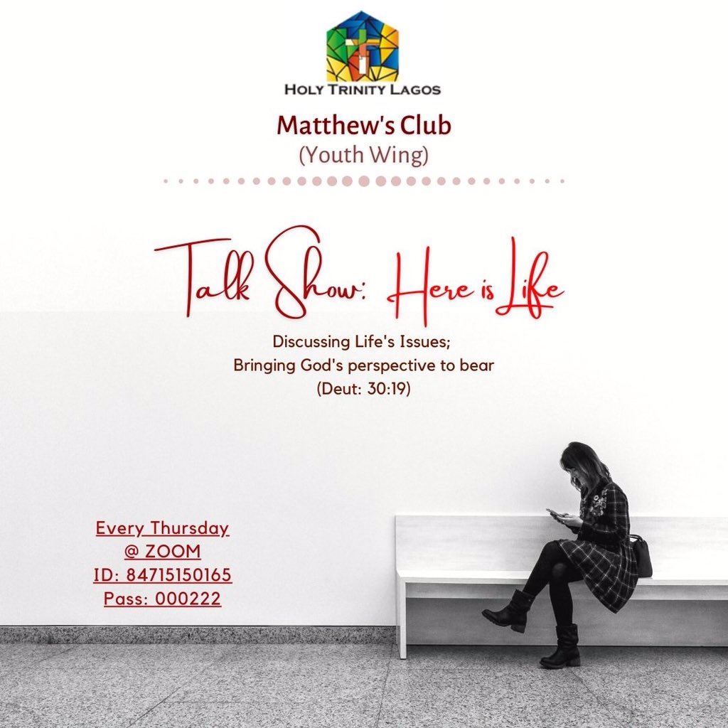 myhtlagos's tweet photo. Matthew's Club (Youth Wing)
A weekly meet spot for young guys and ladies to discuss life's issues in the light of God’s Word. 

Join us online this evening @7:00PM
For an interactive session as we discuss the story of Miss Tiara.
ZOOM Link:https://t.co/AADcf3pgNs
Passcode: 000222 https://t.co/kninFZFgou
