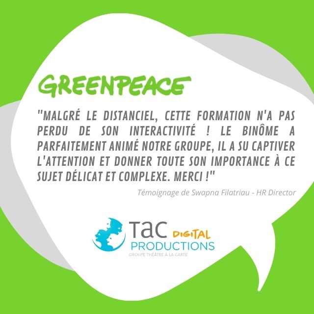 TACDigitalProd's tweet image. Aujourd'hui on partage un retour d'expérience issu d'une #formation réalisée pour @greenpeacefr.

Merci pour la #confiance accordée par les nombreux participants qui ont participé à rendre vivante cette classe virtuelle... 

#digital #témoignage #greenpeace #télétravail #actu