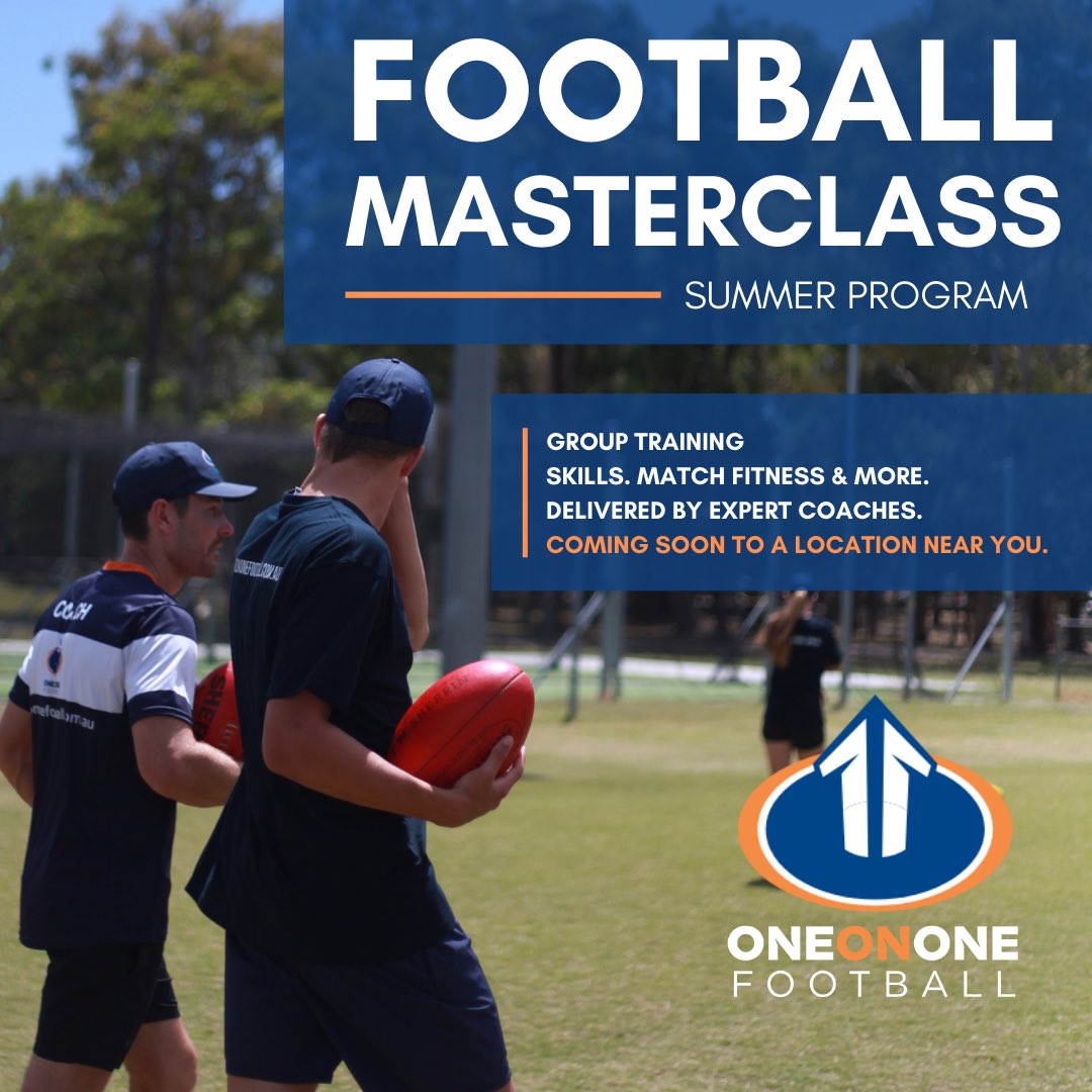 One on One Football launching - Summer Masterclass’ Program. A young footballers personalised preseason. Expert coaches. Low coach to footballer ratio. Limited availability. GC, Wagga, Ade &amp; Perth available now. Other locations coming soon! More details: shop.oneononefootball.com.au/product-catego…