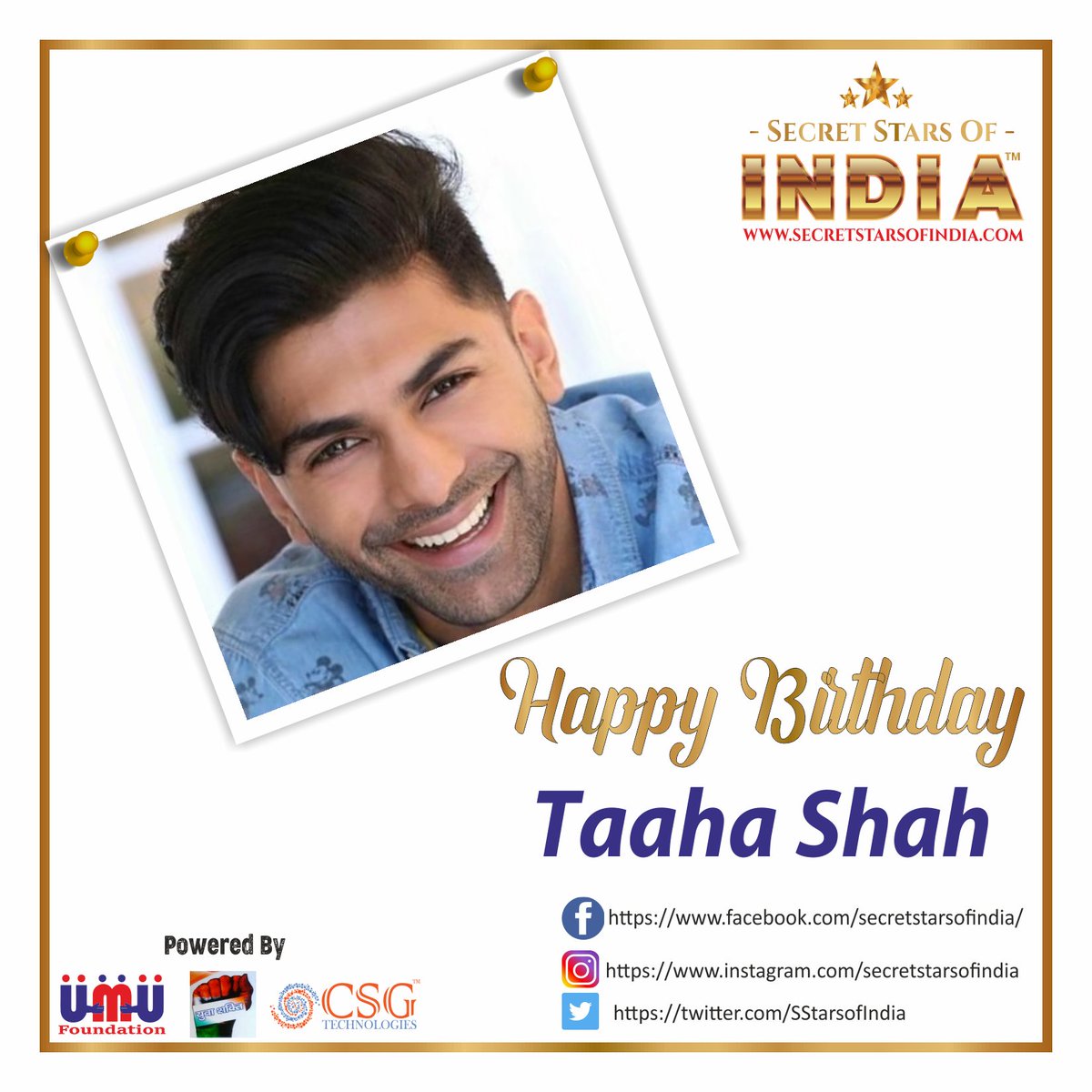 SStarsofIndia's tweet photo. Happy Birthday @taahashah
From Secret Stars of India
#taahashah #taaha #hbdtaahashah #hbdtaaha #happybirthdaytaahashah #happybirthdaytaaha #HappyBirthday #mahendersaluja #secretstarsofindia #secretstars #umadeus #umadeusfoundation #csgtechnologies #yuvashaktisangathan https://t.co/RFf8no6WLx