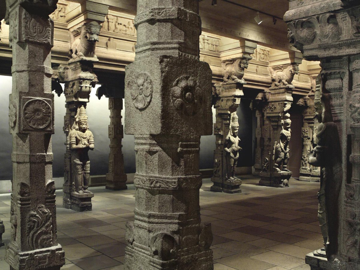 Exquisitely carved pillars that once formed the Vasantha Mandapa of Sri Madanagopalaswamy Temple, Madurai, now stand at the Philadelphia Museum of Art, Philadelphia.