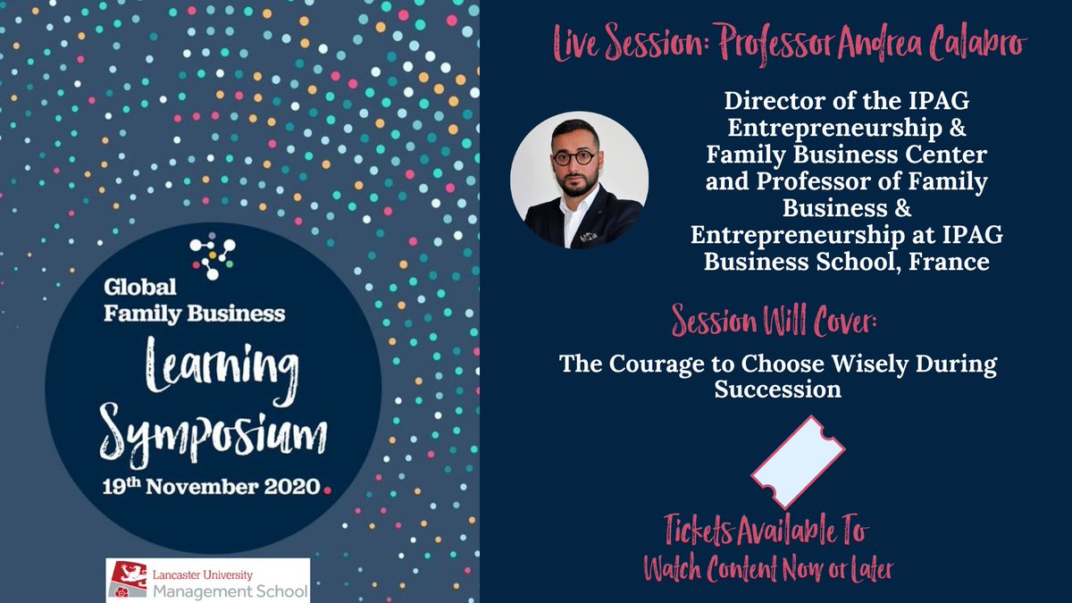 Another amazing speaker is joining our Global Family Business Learning Symposium at midday!

<a href="/CalabrAndrea/">Andrea Calabrò</a>  will be giving guidance for choosing wisely during #succession.

fambiznet.co.uk/globallearning…

#GFBLS2020 #fambiz24 #familybusiness #successionplanning #France #Global