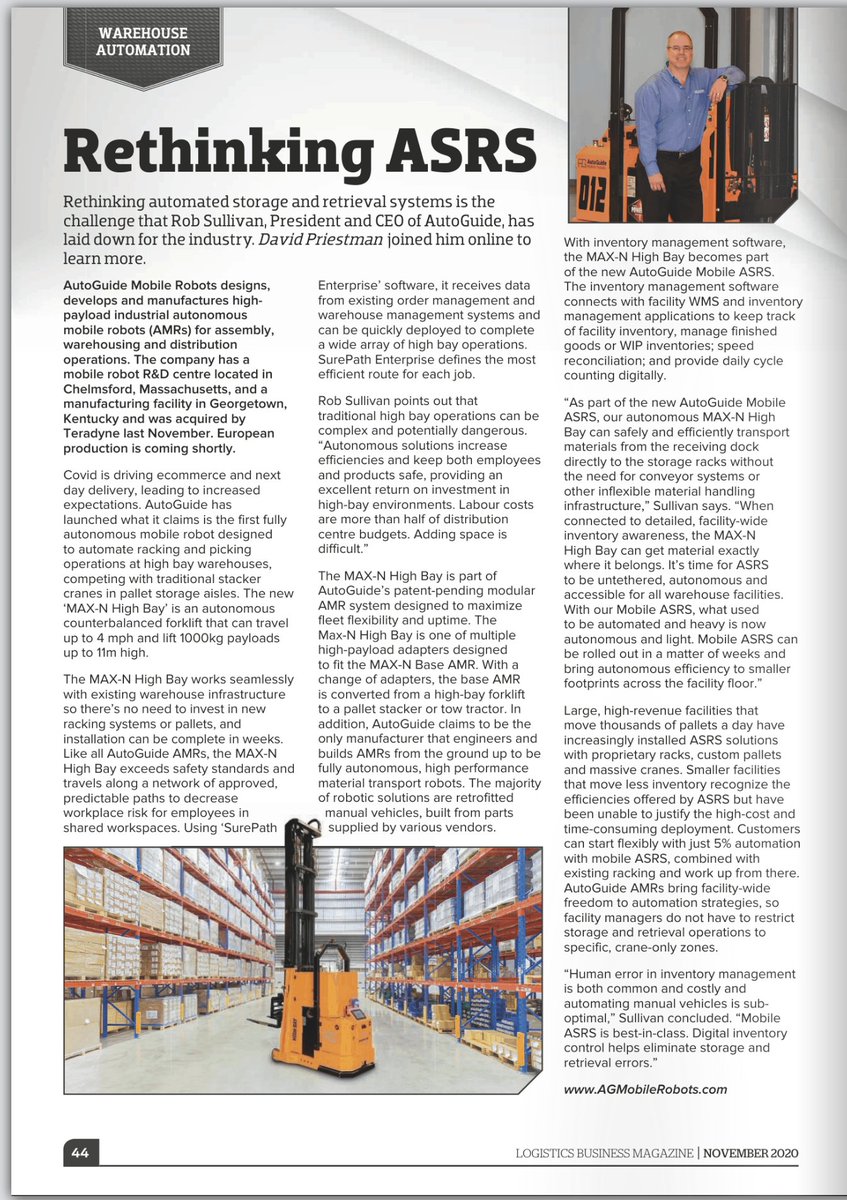 AGmobilerobots's tweet photo. In Rethinking ASRS, our Rob Sullivan lays out AutoGuide's solutions to industry challenges. From @LogisticsBizz.
#MobileASRS #MAXNHighBay #AMRs #warehousing #distribution #ecommerce #SurePath #materialhandling #inventorymanagement
https://t.co/AiHq8nFcQc https://t.co/PukPNHlqnq