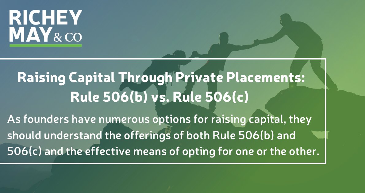Our summary on Manatt’s article covers Rules 506(b) and 506(c) for emerging managers and founders of startups, who have found that raising funds can be a time-consuming process. Read the article on our blog:

richeymay.com/resource/artic…

#raisingcapital #funds #alternativeinvestments