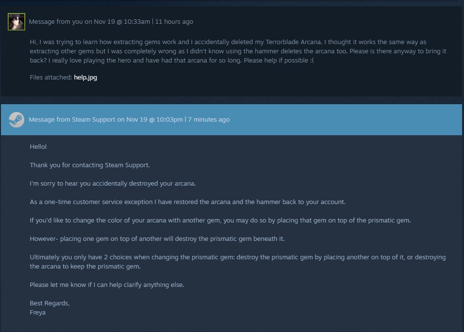redditdota2's tweet photo. Drestroyed my TB Arcana accidentally but Valve support team pulled through!!! Shoutout to Freya :) https://t.co/4RssCSfOTl #dota2 https://t.co/irkjZ2vxo2