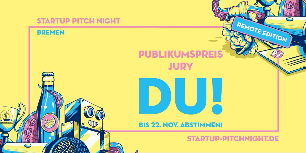 bremen-startups.de/events/pitchni…
---
#ZWISCHENSTAND:
<a href="/FARMCYCLE/">Jess, Christi, Steve</a> (73 Likes), <a href="/Supazone/">Supa zone</a> (58 Likes), #Lebensraum (56 Likes), <a href="/honopu/">rocks</a> (36 Likes) &amp; #Ethipets (17 Likes).
---
Bis Sonntag 23:59h kannst #DU noch für den #PUBLIKUMSPREIS voten! 
----
#bremen #startups #fromfoundersforfounders