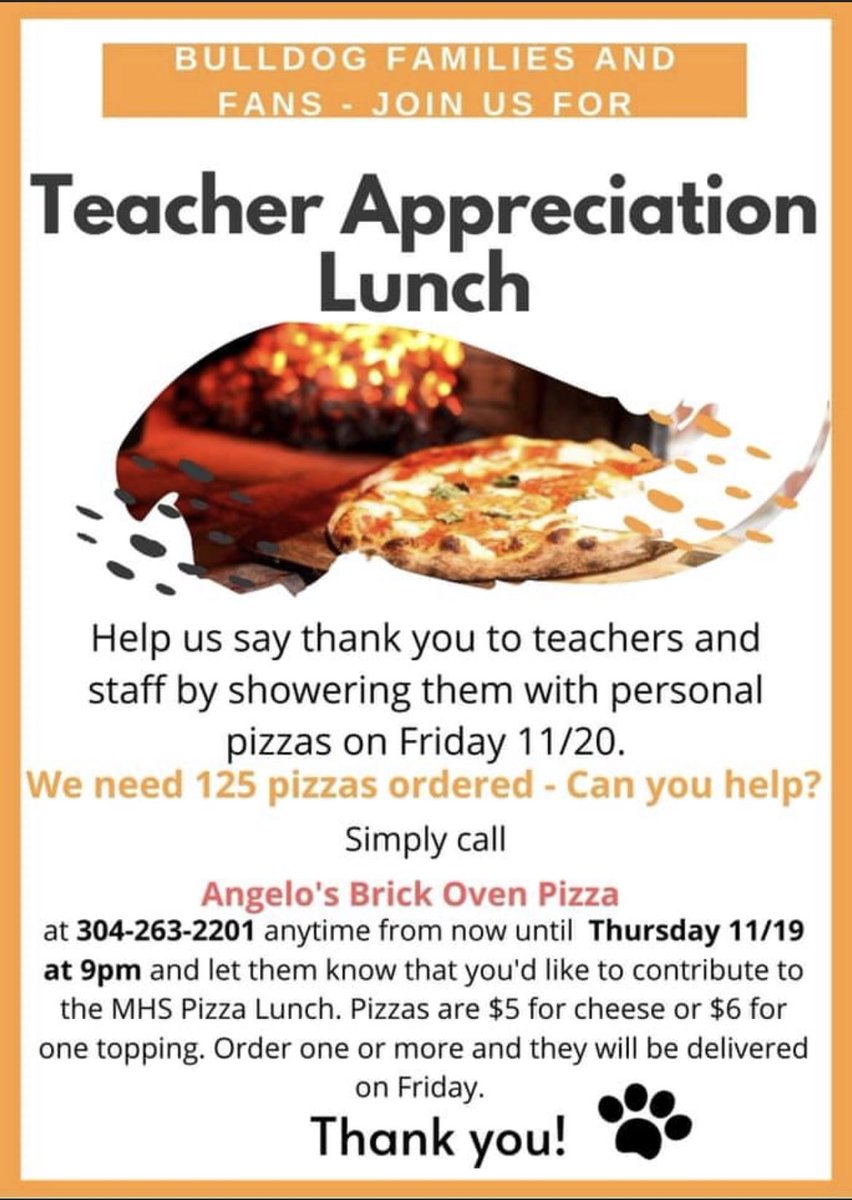 bella_sergent's tweet photo. Hey MHS students and parents, help us show our teachers how much we appreciate all of their hard work!! Call by tonight. It’s only $5!!🧡🖤 https://t.co/LB8Qbrk6dU