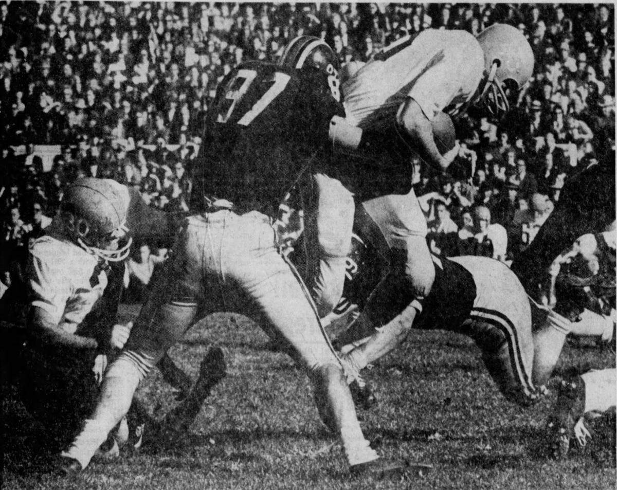 STLyesterday's tweet photo. Nov. 19, 1960: 

Undefeated @MizzouFootball vs. @KU_Football

To this day, the schools still don't agree on the result. Kansas scored the most points but the Jayhawks suited up an ineligible player. The game was ruled a 1-0 Mizzou victory ➡️ https://t.co/PlQNou2qaz https://t.co/v0DI47LODq