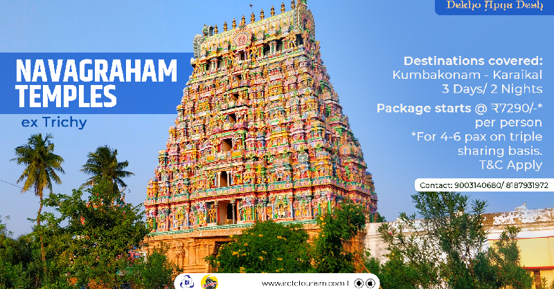IRCTCofficial's tweet photo. A congregation of nine stunning temples, the #Navagraham #Temples are dedicated to the nine celestial bodies. Built-in the #Dravidian style of #architecture. To unravel their intriguing history, #book this tour on https://t.co/BAGffy4u8s #IRCTC #Tourism #DekhoApnaDesh @twttdc