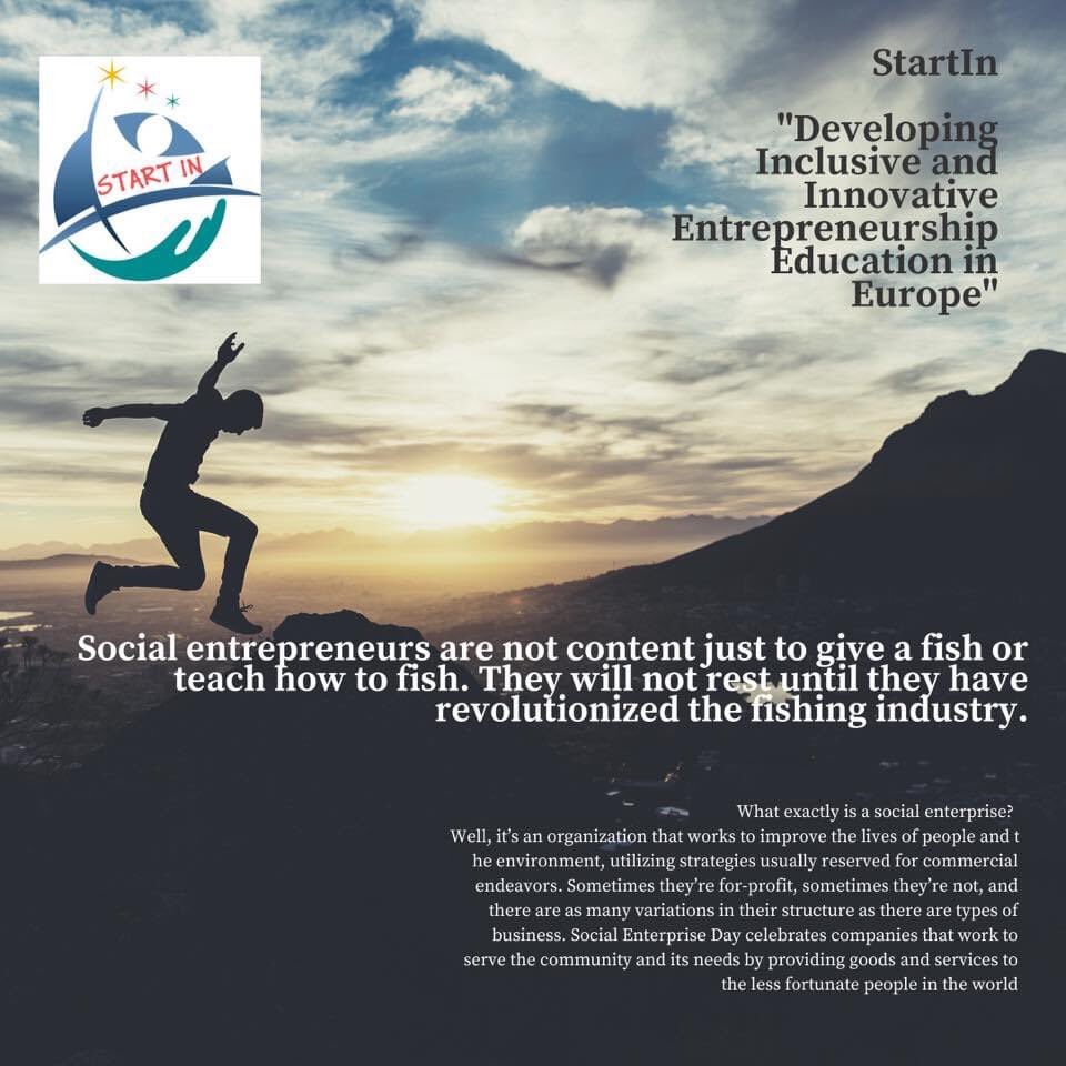 StartInProject1's tweet image. Social Enterprise Day is the third Thursday in November and is part of Global Entrepreneurship Week.
For entrepreneurship education follow us and START IN platforms 🎈 #SocialEnterpriseDay #startin