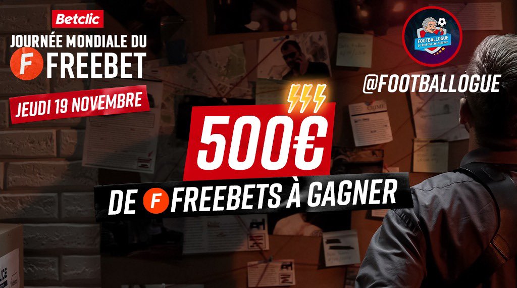 Footballogue's tweet photo. C’est la #JournéeMondialeduFreebet !

🎁 20 x 25€ de Freebets à gagner ! 

🔁 RT + FOLLOW @Betclic et @Footballogue 

🍀 Tirage au sort demain ! 🤞 https://t.co/qYxwRAjMns