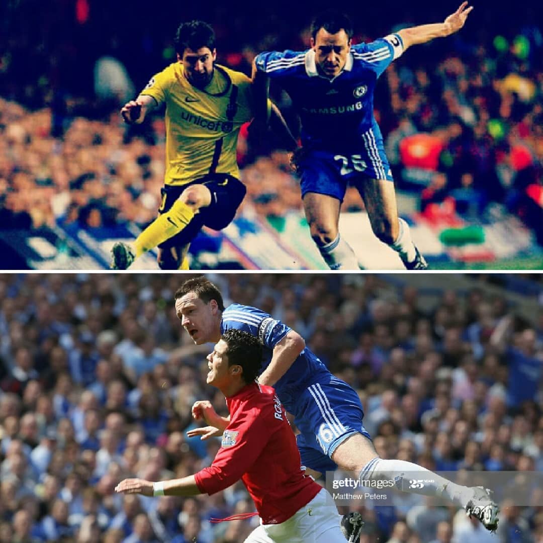 Messi and Ronaldo played 23 matches against John Terry (R:15, M:8) they scored only 1 goal in total..  worst performance against a defender