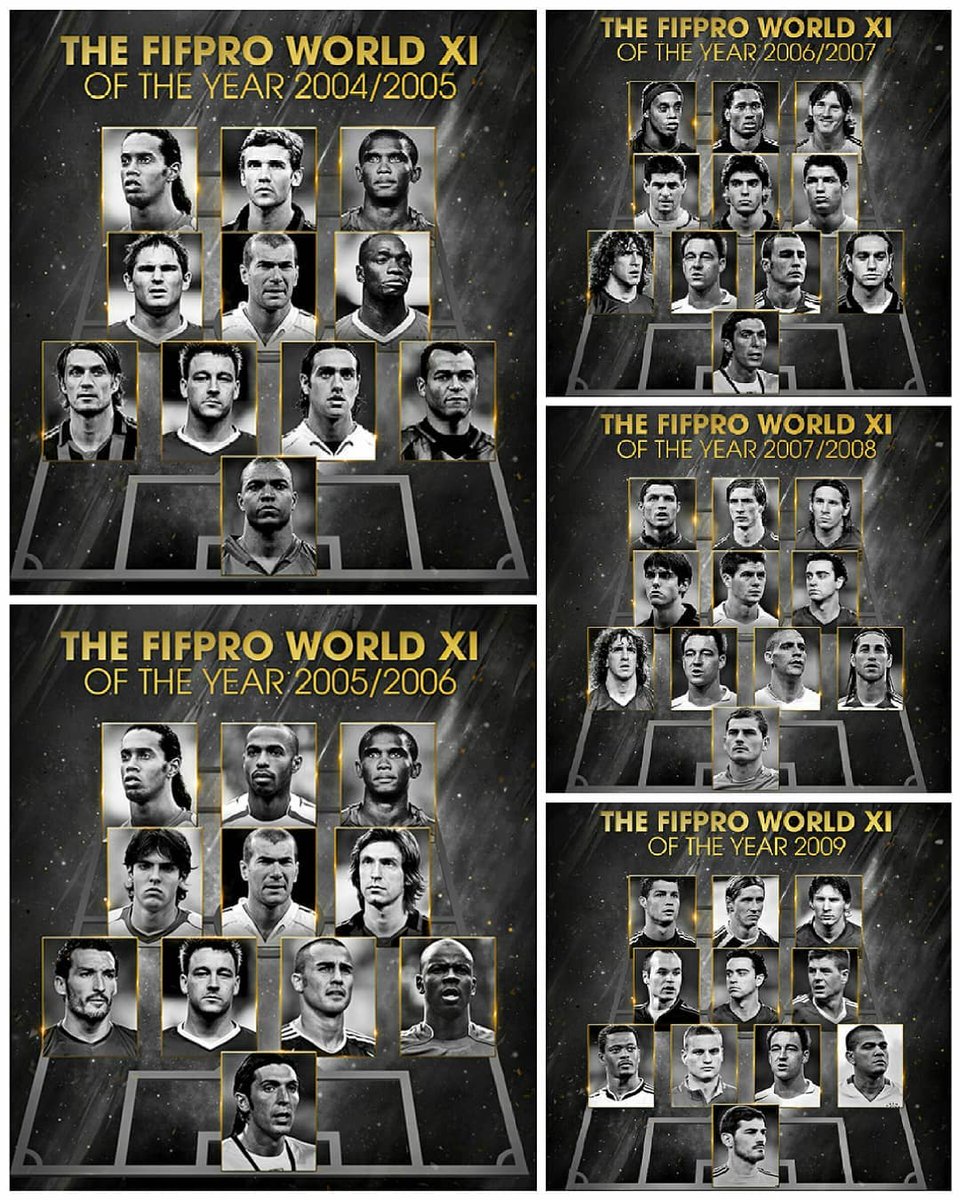 John Terry appeared in the FIFAPRO XI in five consecutive seasons. and also among top 10 players with most nominations.. also the only none Barcelona and real Madrid player to appear in the list.