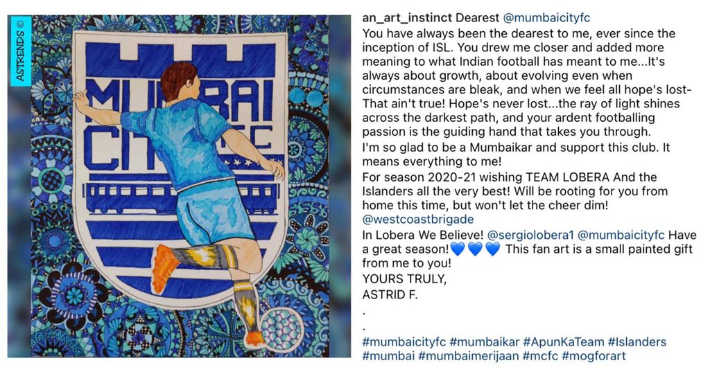 MumbaiCityFC's tweet photo. 💙 तुमच्यासाठी काही पण 💙

A big thank you to Astrid Fernandes for this beautiful heartfelt message! 🙌🏻

#AamchiCity 🔵 https://t.co/XXk9lSsWZn