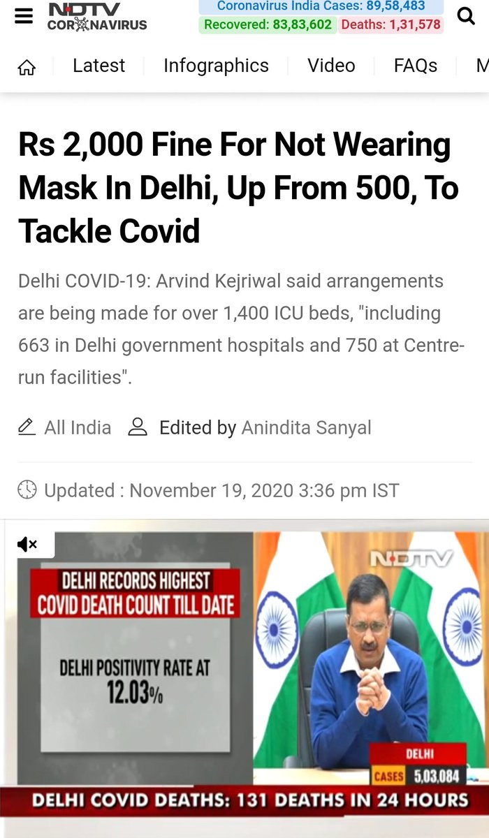 SaffronJay's tweet photo. Irony just jumped from the Top of Kutubminar &amp; Committed Suicide!
.
Pic 1 : Fine For Not Wearing Masks in
Delhi Hiked from Rs 500 To Rs 2000
.
Pic2: Yugpurush Kejriwal Without Covering His Mouth &amp; Nose with Mask
.
Slow Claps @ArvindKejriwal 👏👏
#KejriwalShowsTheWay https://t.co/oRHcnNVPpr