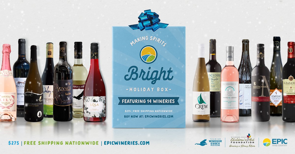 CREW Winery is excited to be a part of the <a href="/EPICWineries/">EPIC Wineries</a> #MakingSpiritsBright Holiday Gift Box! The box includes VQA wines from 14 EPIC wineries (including our Riesling!) for just $275 delivered directly to your door anywhere in Canada! Order online epicwineries.com/holiday/