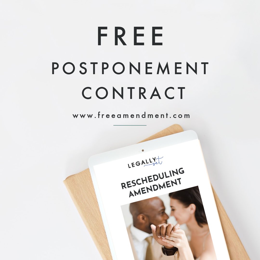 legallyset's tweet photo. Stop Scrolling! 🛑 YOU NEED THIS! Postponing a #wedding or #event? We’ve got you covered. Download your FREE rescheduling amendment template NOW at https://t.co/6xFnF4d5Ur https://t.co/63oNwVDuEb