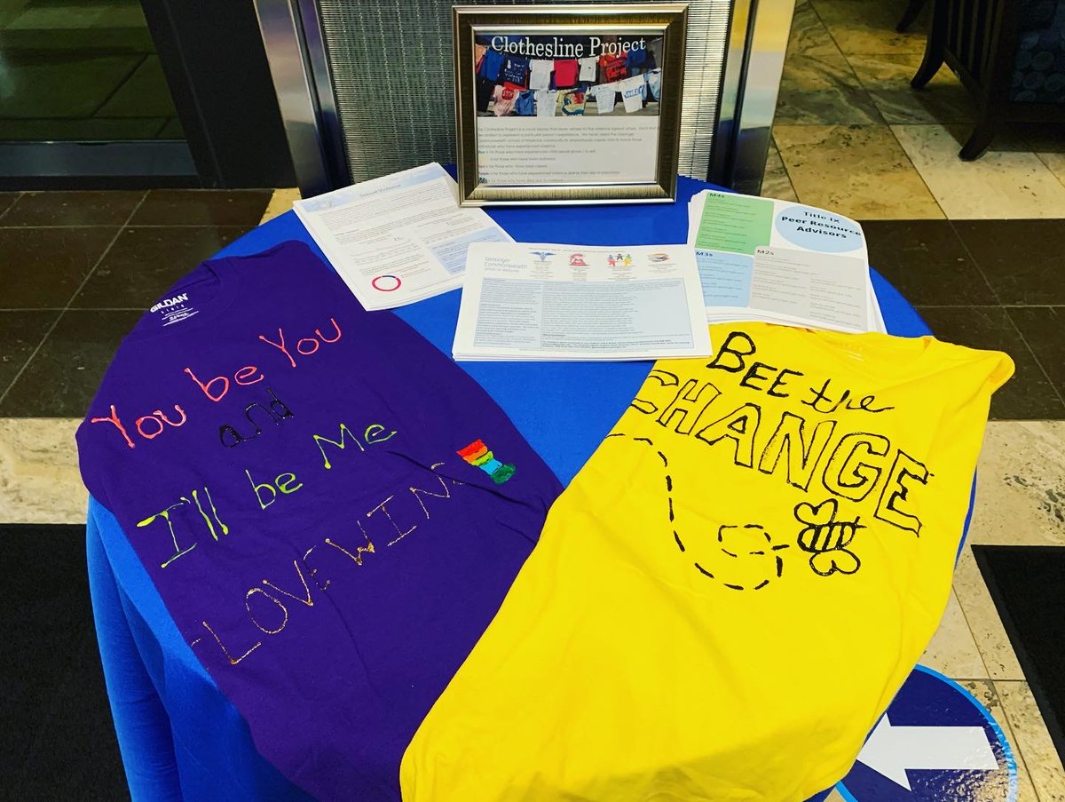 GeisingerCwlth's tweet photo. Our Clothesline Project is on display this week in our Medical Sciences Building. The Clothesline Project raises awareness for survivors of assault and abuse. #clotheslineproject #theclotheslineproject https://t.co/zIhk49ZhVF