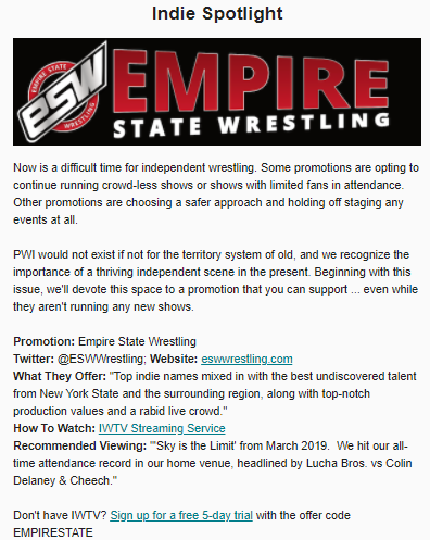 djm1202's tweet photo. Just finished reading this weeks @OfficialPWI weekly and was super glad to see @ESWWrestling was in the new indie spotlight section! #SupportIndyWrestling 😀 https://t.co/xMMGGae8wd