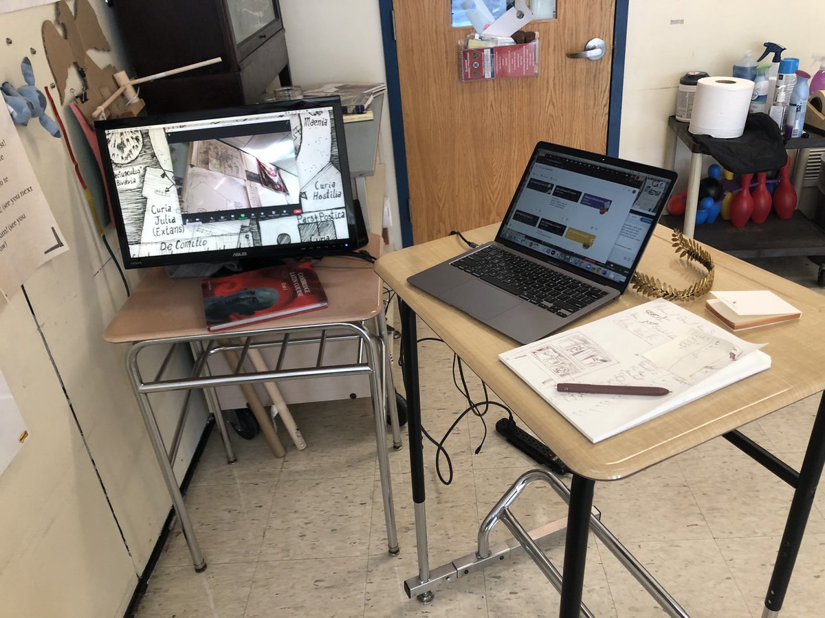stickfiguregods's tweet image. Thanks to kind parent donation I am rocking 2 monitors!  #covidteaching