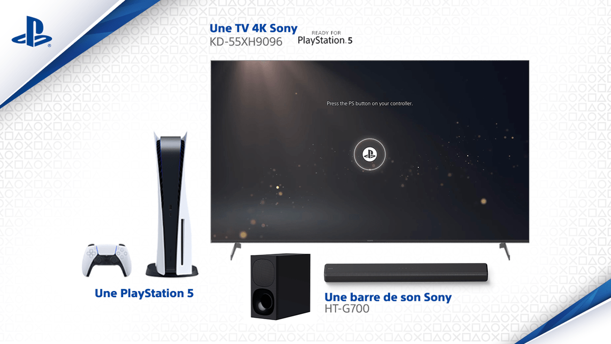 PlayStation France on X: La #PS5 est disponible : tentez de gagner 1 #PS5  + 1 TV 4K @SonyFrance + 1 barre de son ! Pour participer : RT + tweetez  avec #PS5  / X