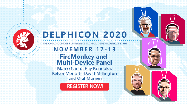 EmbarcaderoTech's tweet photo. #DelphiCon Join Marco Cantù, Ray Konopka, Frank Lauter, Kelver Merlotti, David Millington, and Olaf Monien on "FireMonkey and Multi-Device Panel" session. Prepare your questions for live Q&A. https://t.co/lhYJQBNgk9 https://t.co/HVxOJHZ73m