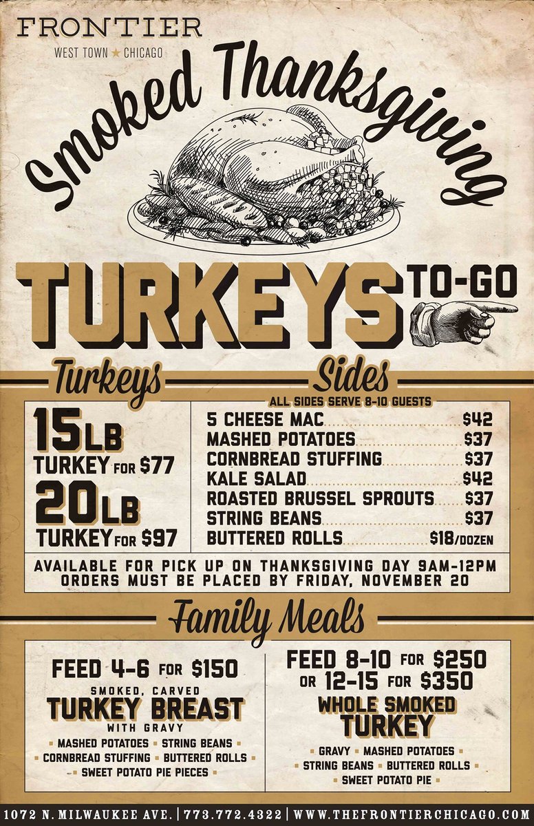 Regardless of how many people are coming to your Thanksgiving dinner, we have you covered! Frontier has different catering packages that can serve 4 to 15 people. Place your order today! bit.ly/FrontierThanks…