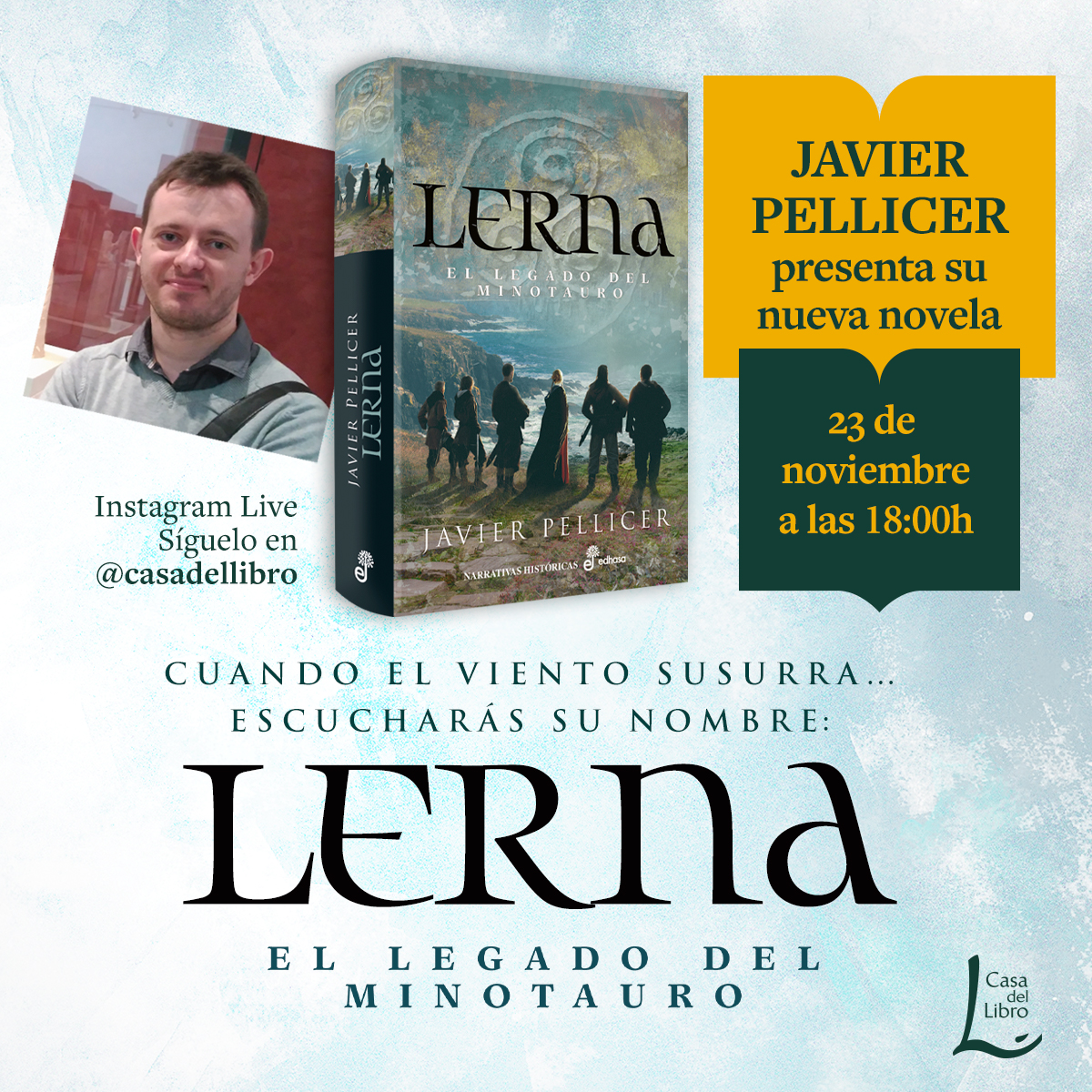 edhasaeditorial's tweet photo. ¡Dos nuevas presentaciones en Instagram en Casa del Libro!
@casadellibro
LERNA, de @Javier_Pellicer, lunes 23 de noviembre, 18h
PROYECTO MOISES, de @IBiggi1, miércoles 25 de noviembre, 18h
en INSTAGRAM. ¡Os esperamos!
#Lerna
#ProyectoMoises
#leedhasa https://t.co/Q1sfkUKZDu