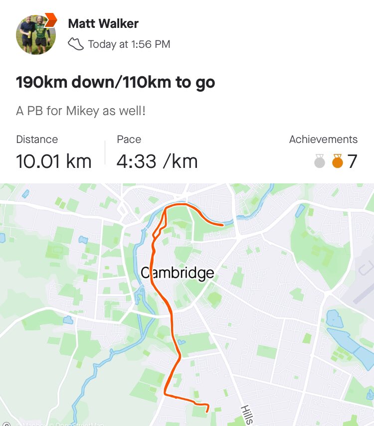 mattpwalker1's tweet photo. 190km ✅
110km 🔜

Thanks to @Mikey_Burroughs and @TomStew92 for getting me round today, a PB for Mikey as well

Closing in on £3000 for the total donated and well over £30,000 for the whole @prostateunited challenge. Amazing effort for @ProstateUK https://t.co/ysoCuIGbrm