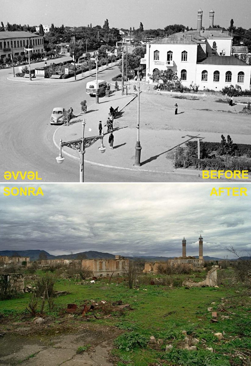This is #Aghdam city of #Azerbaijan before and after #Armenian occupation. See the results of armenian barbarism.
#KarabakhisAzerbaijan