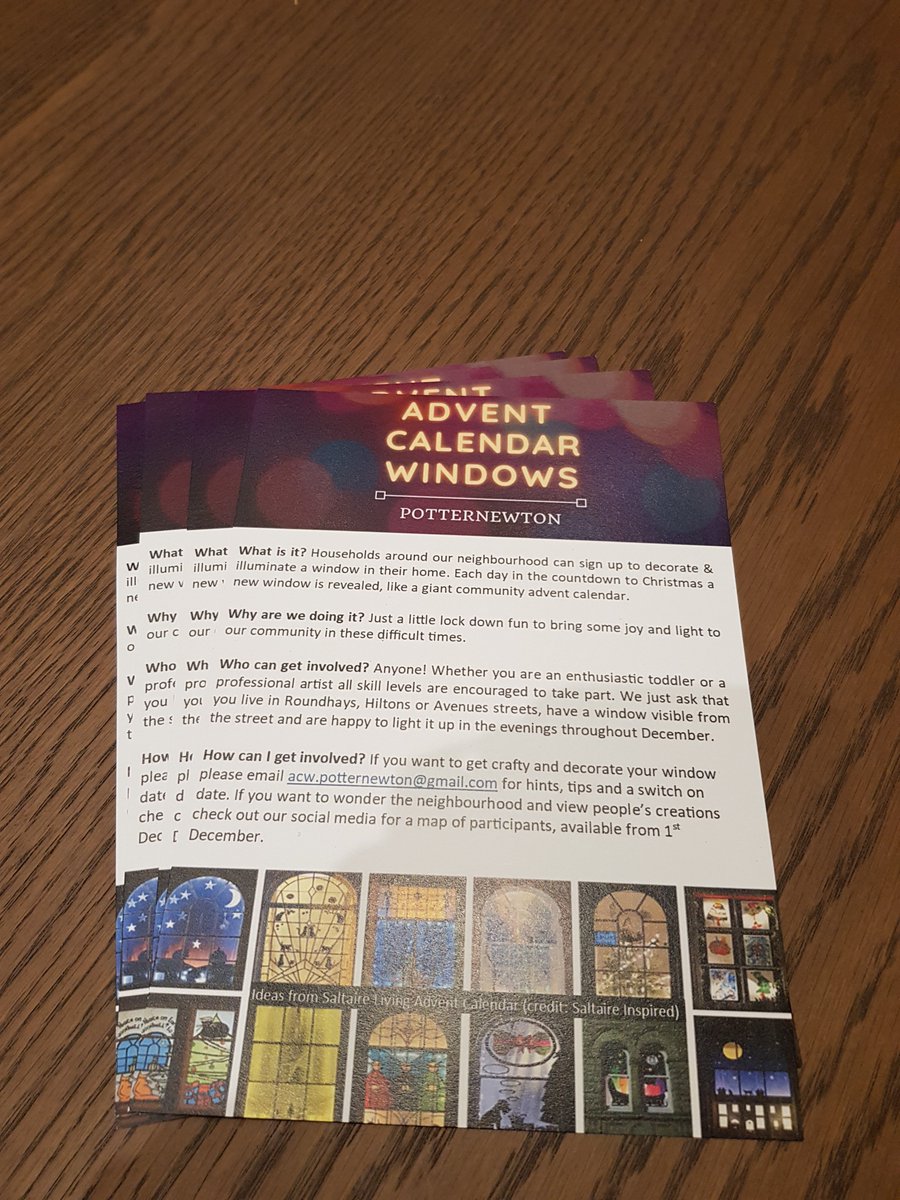 Check out these beautiful new flyers, fresh of the press from the friendly folk @FootprintLeeds. We've been out posting them this afternoon, and have a couple more streets to visit tomorrow! #snailmail #CommunityEngagement #art #AdventCalendarWindows