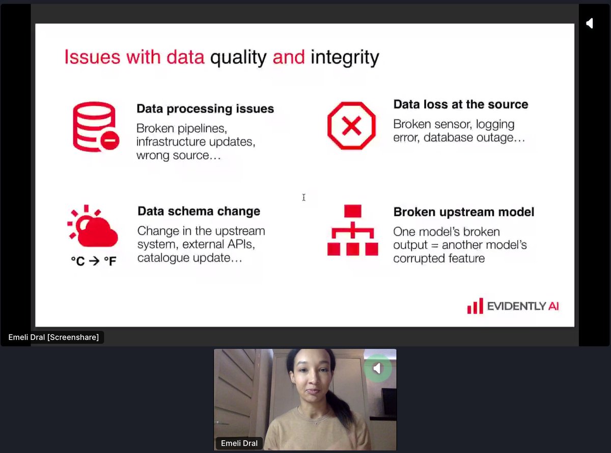 TMLS_TO's tweet image. Thank you to @EmeliDral, CTO and Co-founder at @EvidentlyAI for joining us at #TMLS2020! 

Emeli provided insight into &quot;How Your ML Model Will Fail - And How to Prepare For It&quot;.

What were your takebacks from this talk?