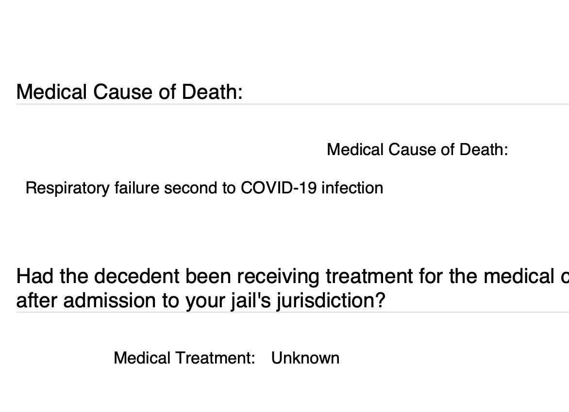 Six of them list COVID-19 in medical cause of death in the reporting to the OAG. Things like this: