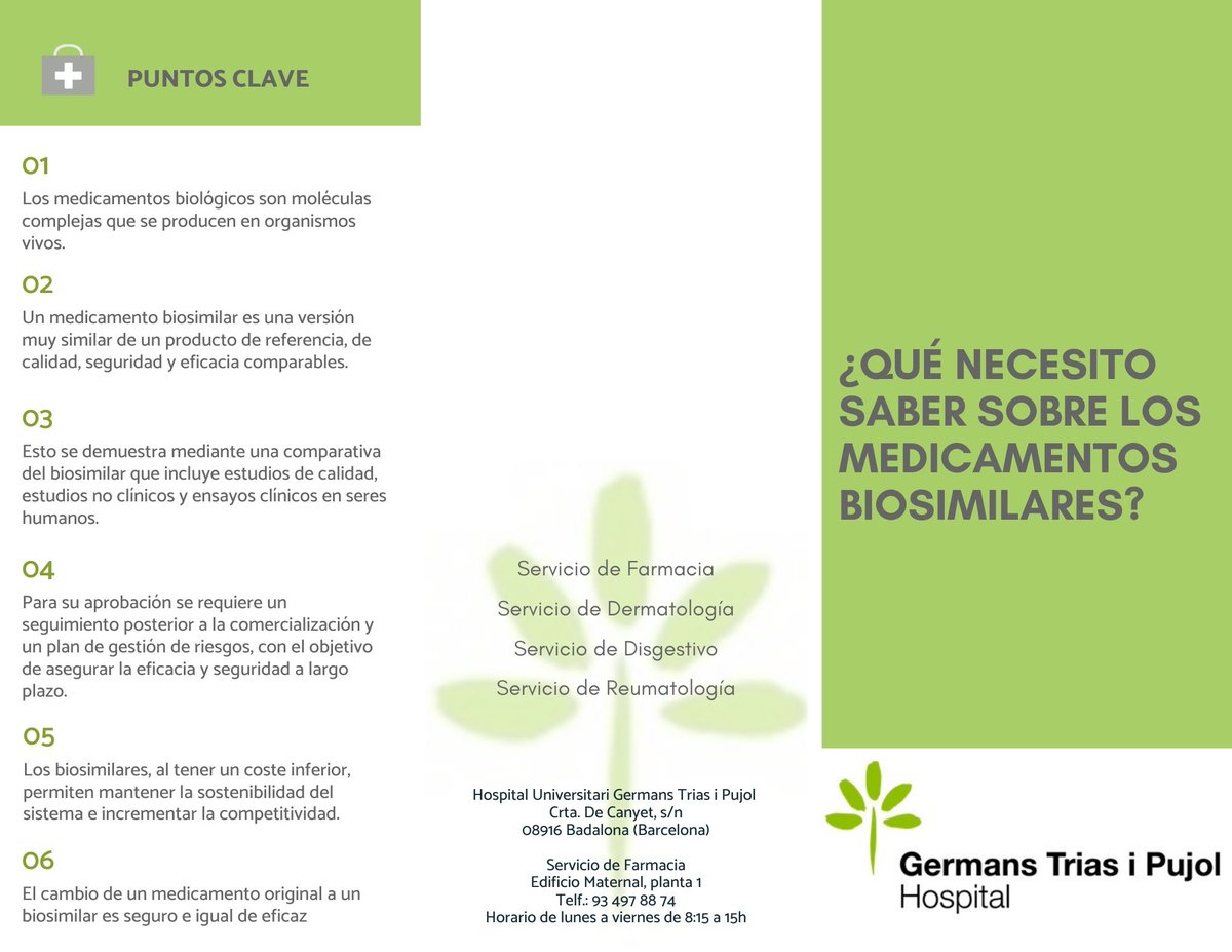 GermansTriasFH's tweet photo. 🧬Aprovechando la #GlobalBiosimilarsWeek aquí os dejamos el tríptico informativo que entregamos a nuestros pacientes en tratamiento con #biosimilares 👇🏽 https://t.co/DNNxWxaAwb