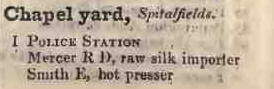 ... is the lost site of a London Docks station, recorded in 1864 (with Leman Street and Chapel Yard) as one of the division's three stations - Chapel Yard (1842 Robson's Street Directory) was near present-day Folgate Street. We continue north-west up ... (7/n)