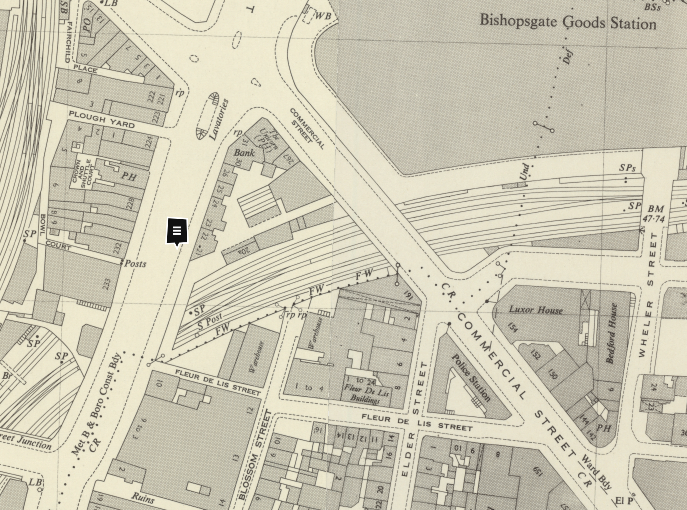 ... the rest of Leman Street and cross Whitechapel High Street. We continue about half a mile up Commercial Street to number 160, where on 23 March 1876 a new station designed by F H Caiger opened to replace Chapel Yard. (8/n)