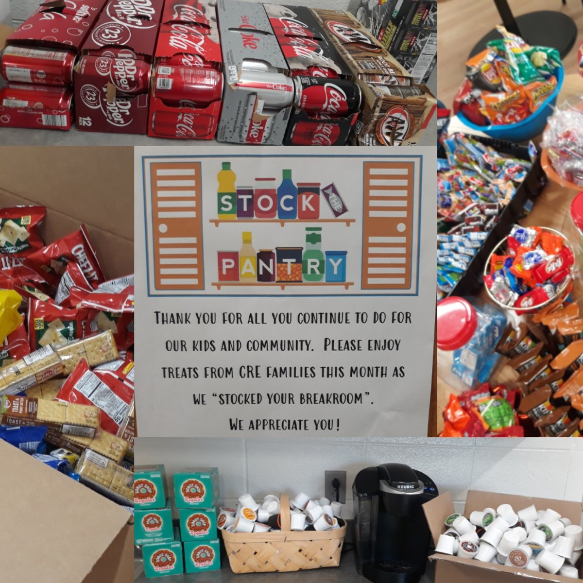 CRE_PTO's tweet photo. 'Thank you' is not enough to say how much we appreciate our CRE families! You provided an impressive spread to send our staff into the next phase of education today!!! #SupportCRE #WeLoveOurStaff https://t.co/9iYBmCCGff